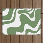 Retro Liquid Swirl Contemporary Abstract Pattern 2 in Fern Green and White Outdoor Rug Gallery Image 1