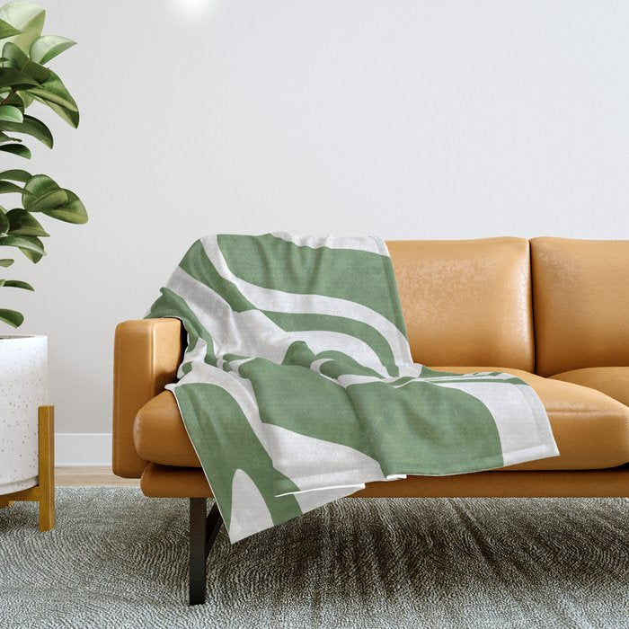Retro Liquid Swirl Contemporary Abstract Pattern 2 in Fern Green and White Throw Blanket Gallery Image 1