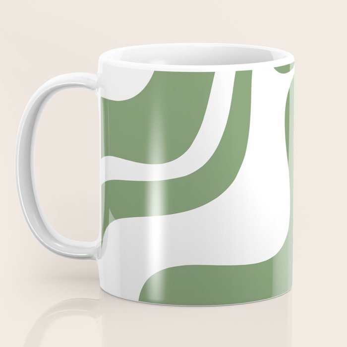 Retro Liquid Swirl Contemporary Abstract Pattern 2 in Fern Green and White Coffee Mug Gallery Image 3