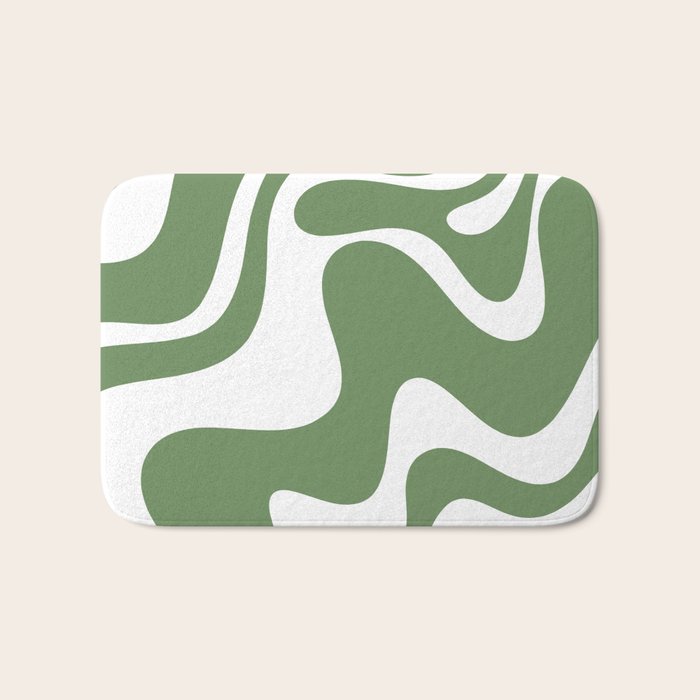 Retro Liquid Swirl Contemporary Abstract Pattern 2 in Fern Green and White Bath Mat Gallery Image 1