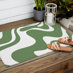 Retro Liquid Swirl Contemporary Abstract Pattern 2 in Fern Green and White Outdoor Rug Gallery Image 2