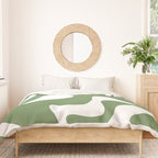 Retro Liquid Swirl Contemporary Abstract Pattern 2 in Fern Green and White Duvet Cover Gallery Image 3