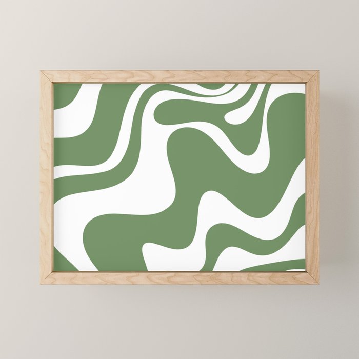 Retro Liquid Swirl Contemporary Abstract Pattern 2 in Fern Green and White Mini Art Print Gallery Image 1