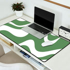 Retro Liquid Swirl Contemporary Abstract Pattern 2 in Fern Green and White Desk Mat Gallery Image 2