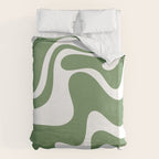 Retro Liquid Swirl Contemporary Abstract Pattern 2 in Fern Green and White Duvet Cover Gallery Image 6