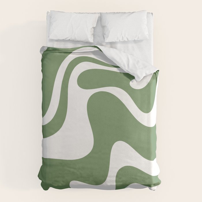 Retro Liquid Swirl Contemporary Abstract Pattern 2 in Fern Green and White Duvet Cover Gallery Image 6