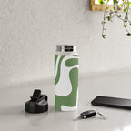 Retro Liquid Swirl Contemporary Abstract Pattern 2 in Fern Green and White Water Bottle Gallery Image 4