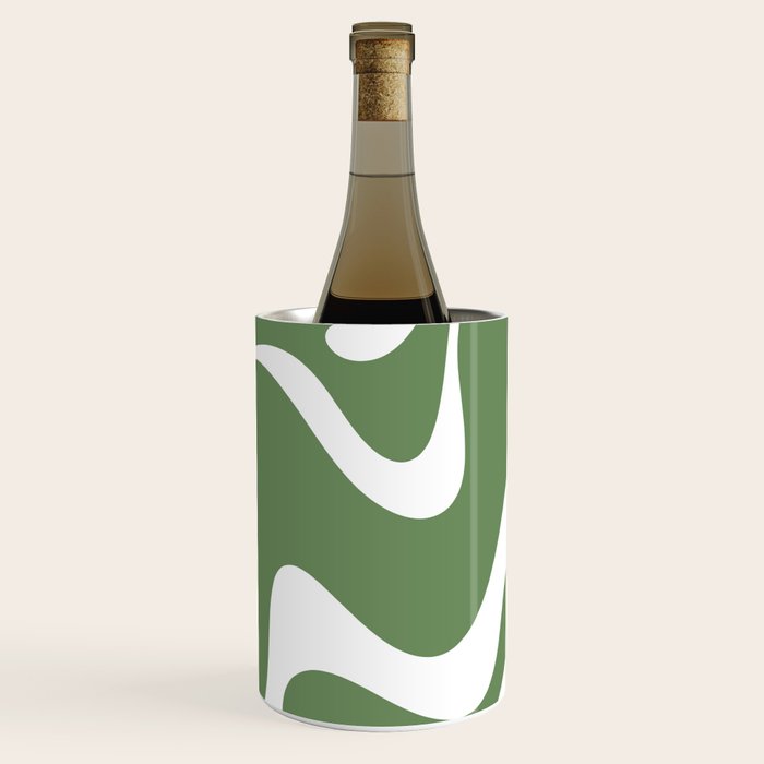 Retro Liquid Swirl Contemporary Abstract Pattern 2 in Fern Green and White Wine Chiller Gallery Image 3