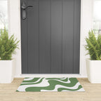 Retro Liquid Swirl Contemporary Abstract Pattern 2 in Fern Green and White Welcome Mat Gallery Image 3