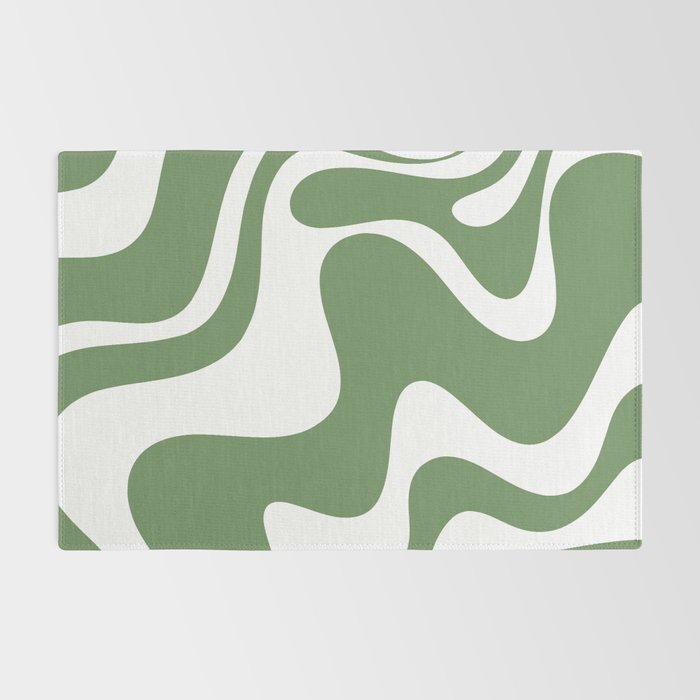Retro Liquid Swirl Contemporary Abstract Pattern 2 in Fern Green and White Rug Gallery Image 2