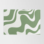 Retro Liquid Swirl Contemporary Abstract Pattern 2 in Fern Green and White Rug Gallery Image 2