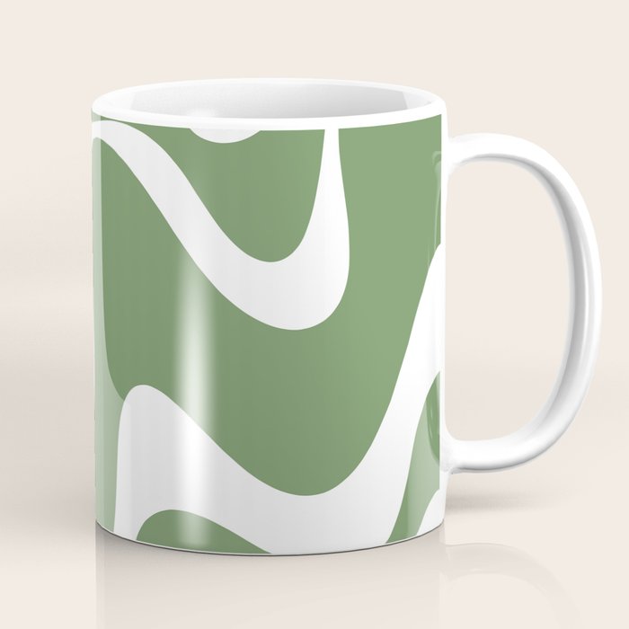 Retro Liquid Swirl Contemporary Abstract Pattern 2 in Fern Green and White Coffee Mug Gallery Image 1