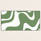 Retro Liquid Swirl Contemporary Abstract Pattern 2 in Fern Green and White Desk Mat Gallery Image 3