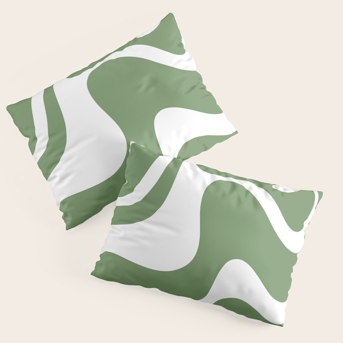Retro Liquid Swirl Contemporary Abstract Pattern 2 in Fern Green and White Pillow Sham Gallery Image 1