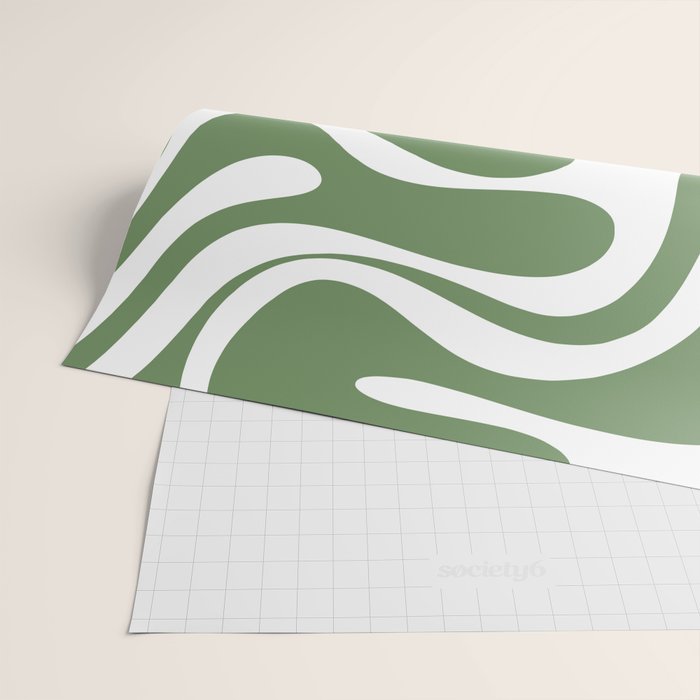 Retro Liquid Swirl Contemporary Abstract Pattern 2 in Fern Green and White Wrapping Paper Gallery Image 2