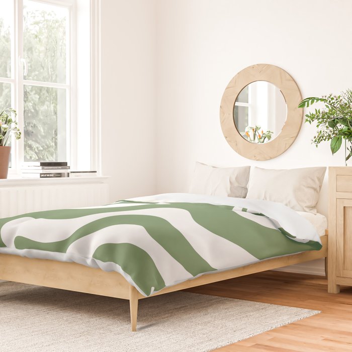 Retro Liquid Swirl Contemporary Abstract Pattern 2 in Fern Green and White Duvet Cover Gallery Image 2