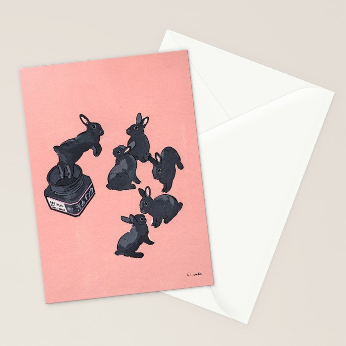 Black bunnies born from Manga ink Stationery Card Gallery Image 2