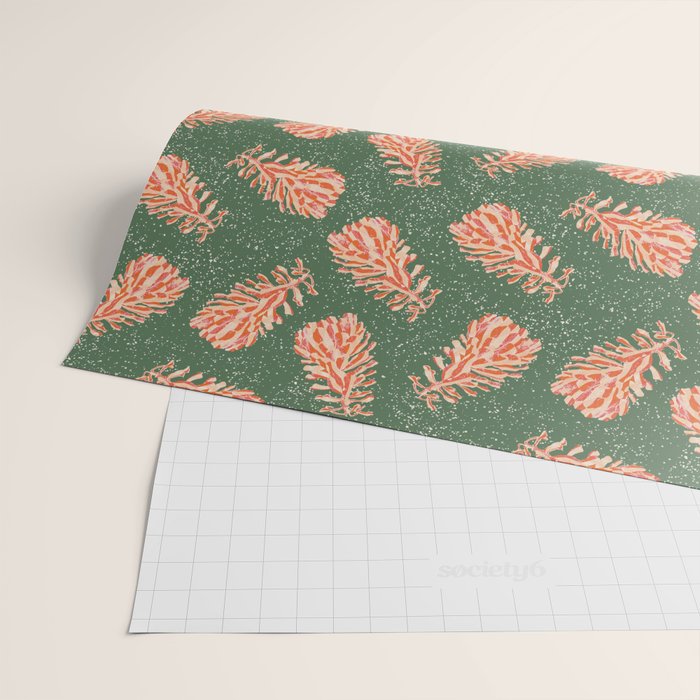 Dancing Pinecones in Sage Green & Red Wrapping Paper Gallery Image 2