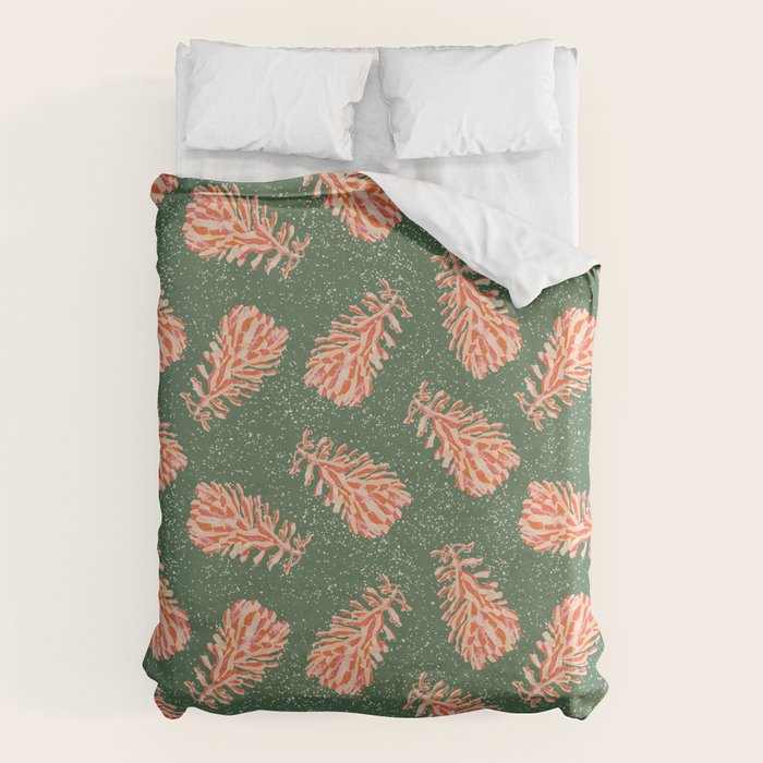 Dancing Pinecones in Sage Green & Red Duvet Cover Gallery Image 6