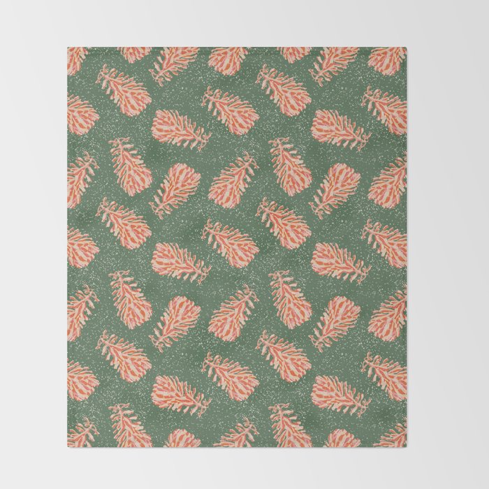 Dancing Pinecones in Sage Green & Red Throw Blanket Gallery Image 2