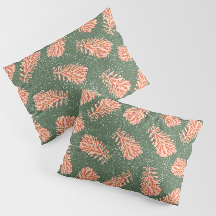 Dancing Pinecones in Sage Green & Red Pillow Sham Gallery Image 1