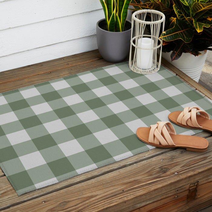 Sage Checkered Theme Outdoor Rug Gallery Image 2