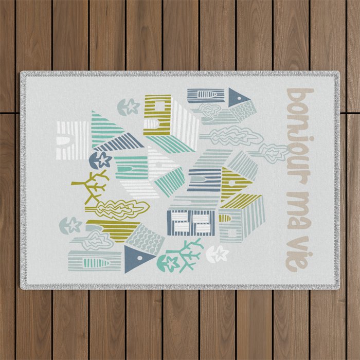 bonjour ma vie; City life collection, soft grey  Outdoor Rug Gallery Image 1
