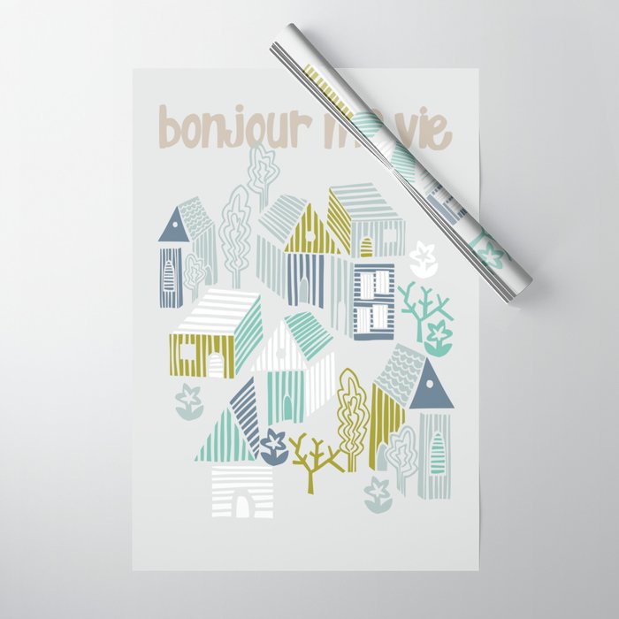 bonjour ma vie; City life collection, soft grey  Wrapping Paper Gallery Image 1