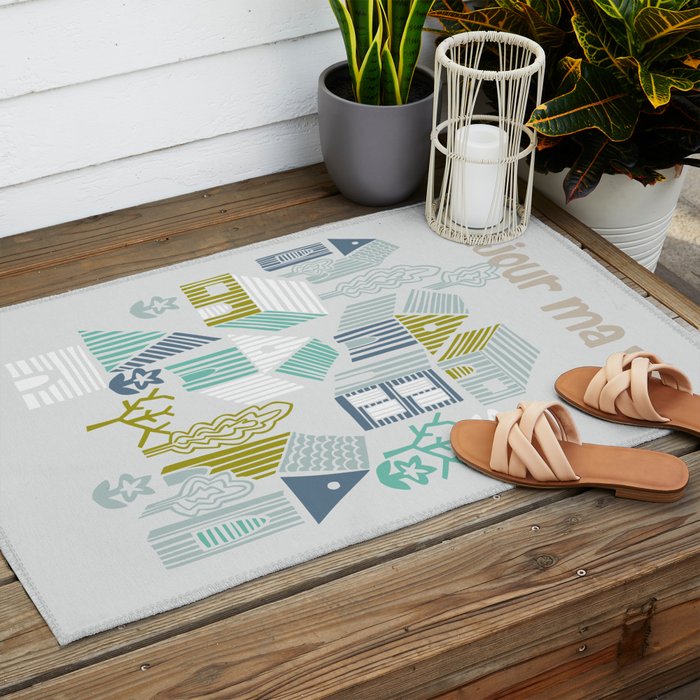 bonjour ma vie; City life collection, soft grey  Outdoor Rug Gallery Image 2