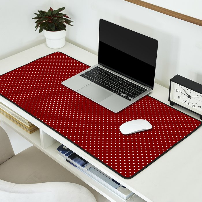 Large White Polka Dots On Dark Christmas Candy Apple Red Desk Mat Gallery Image 2