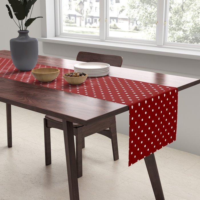 Large White Polka Dots On Dark Christmas Candy Apple Red Table Runner Gallery Image 2