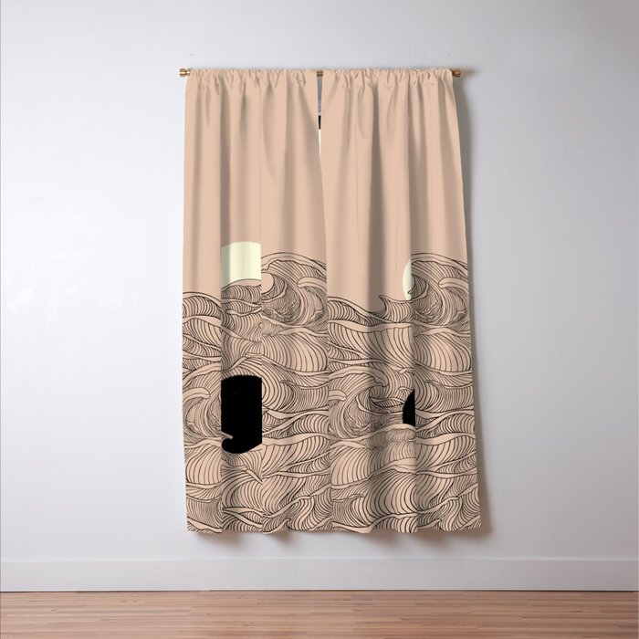 Abstract landscape yin yang moon & sun ocean wave  Window Curtain Gallery Image 3