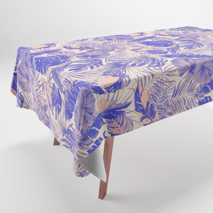 Blue and pink leafy jungle J Tablecloth Gallery Image 1