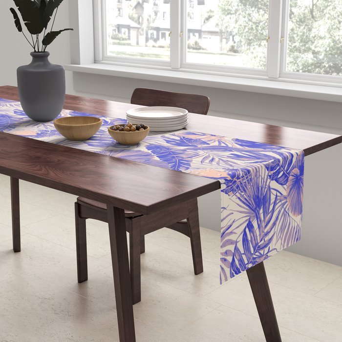 Blue and pink leafy jungle J Table Runner Gallery Image 2