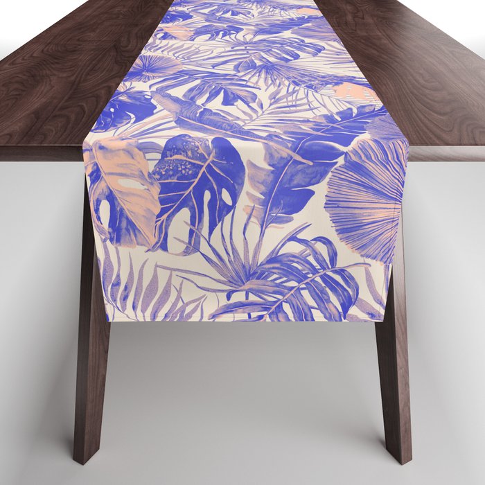 Blue and pink leafy jungle J Table Runner Gallery Image 1