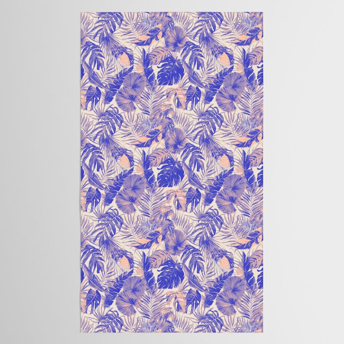Blue and pink leafy jungle J Tablecloth Gallery Image 2