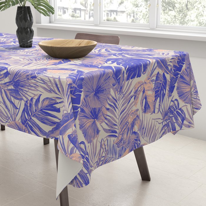 Blue and pink leafy jungle J Tablecloth Gallery Image 3