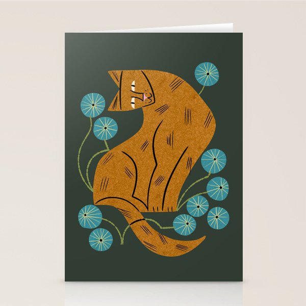 Playful Tabby and Blue Flowers Stationery Card Gallery Image 1