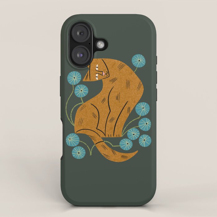 Playful Tabby and Blue Flowers iPhone Case Gallery Image 1