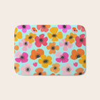 Midcentury Playful Botanical Bold Multicolor Retro Flowers Turquoise Bath Mat Gallery Image 1