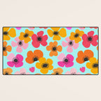 Midcentury Playful Botanical Bold Multicolor Retro Flowers Turquoise Desk Mat Gallery Image 3