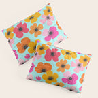 Midcentury Playful Botanical Bold Multicolor Retro Flowers Turquoise Pillow Sham Gallery Image 3