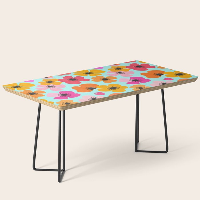 Midcentury Playful Botanical Bold Multicolor Retro Flowers Turquoise Coffee Table Gallery Image 1