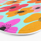 Midcentury Playful Botanical Bold Multicolor Retro Flowers Turquoise Bath Mat Gallery Image 3