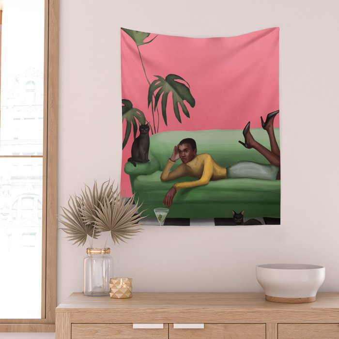 Martini and Monstera Wall Tapestry Gallery Image 2