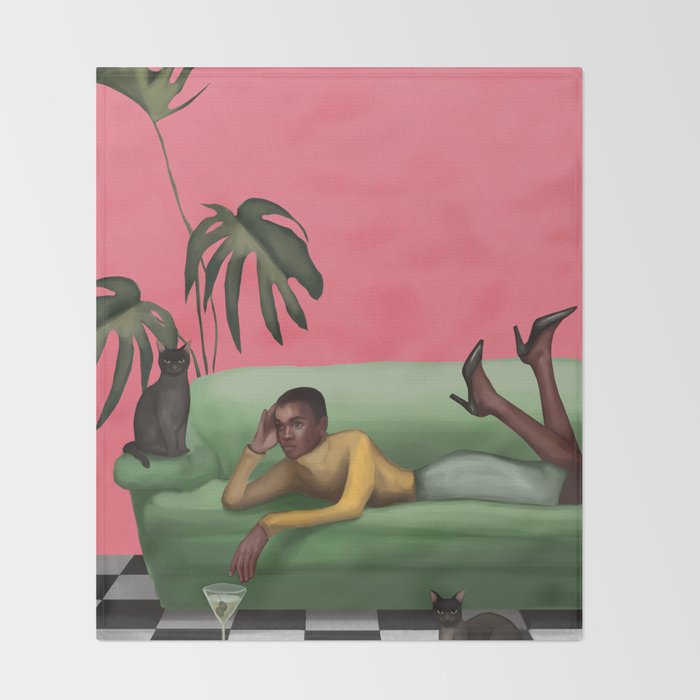 Martini and Monstera Throw Blanket Gallery Image 2