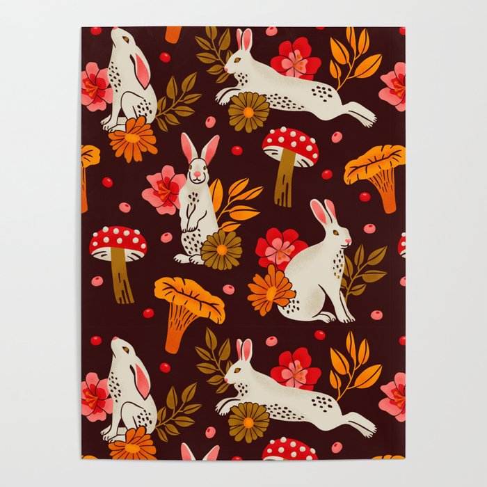 Bunnies and Shrooms Pattern Poster Gallery Image 1