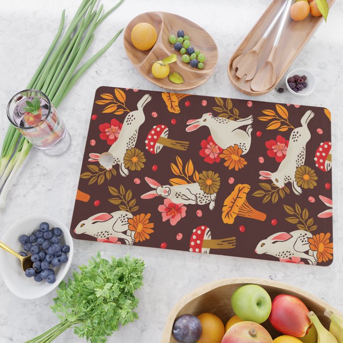 Bunnies and Shrooms Pattern Cutting Board Gallery Image 2