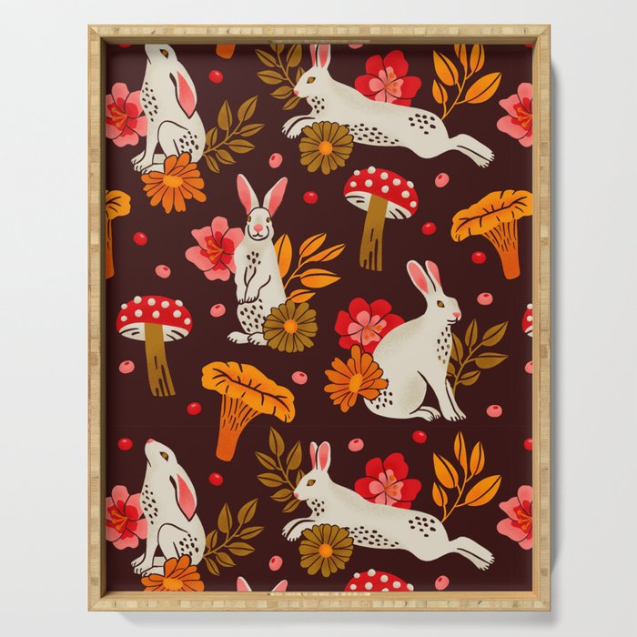 Bunnies and Shrooms Pattern Serving Tray Gallery Image 1