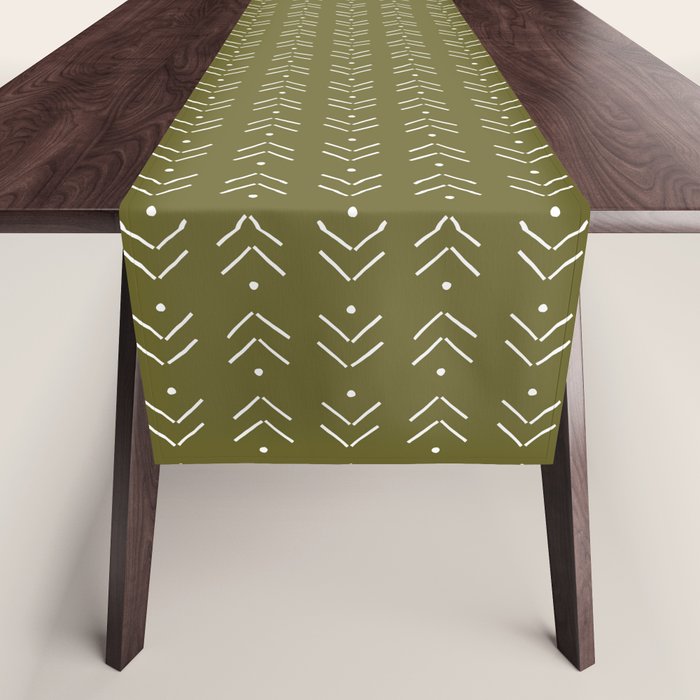 Arrow Lines Pattern Design 7 in olive green Table Runner